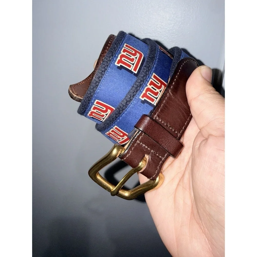 Vineyard Vines New York Giants Belt Mens Size 36 Fabric Leather Brass Buckle 41